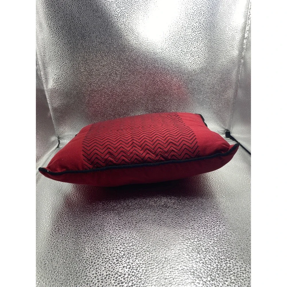 Red Black Chevron Embroidered Lumbar Throw Pillow Piped Edge Geometric Accent